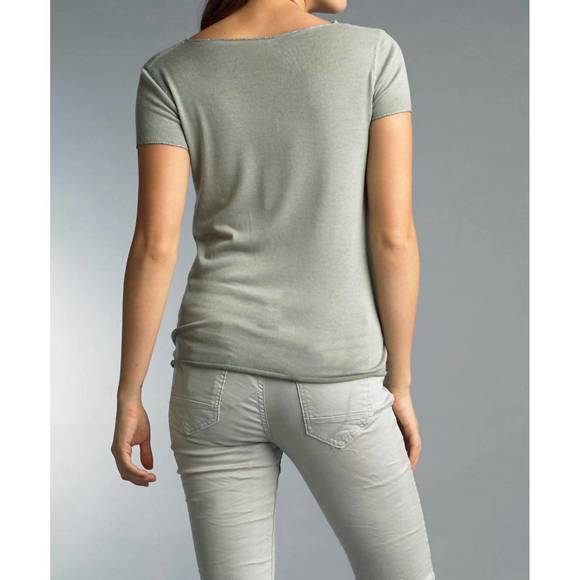 NEW TEMPO PARIS basic short sleeve v neck tee in olive - Picture 2 of 3